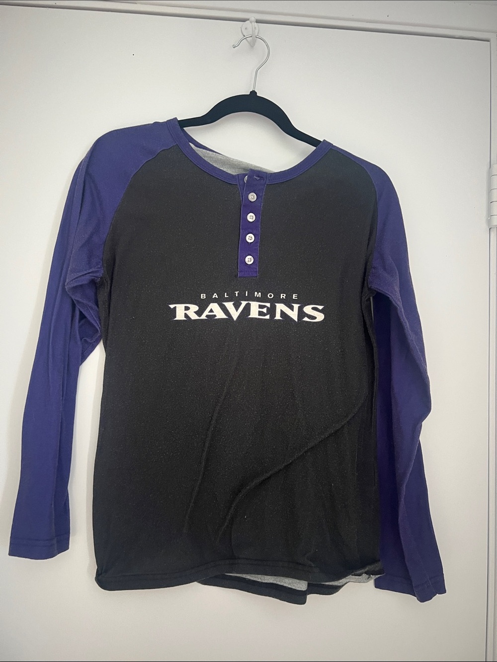Baltimore Ravens Woman’s Long-Sleeve Henley Crew - Black & Purple